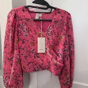 Joie Hot Pink Floral Wrap-Style Blouse